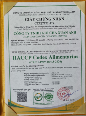 Giấy chứng nhận Vinaquality - HACCP